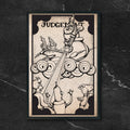 Futurama Tarot Judgement fan art print by CamiThunderInk, Robot Santa drawn as the Judgement tarot card in a woodcut style, in a black frame
