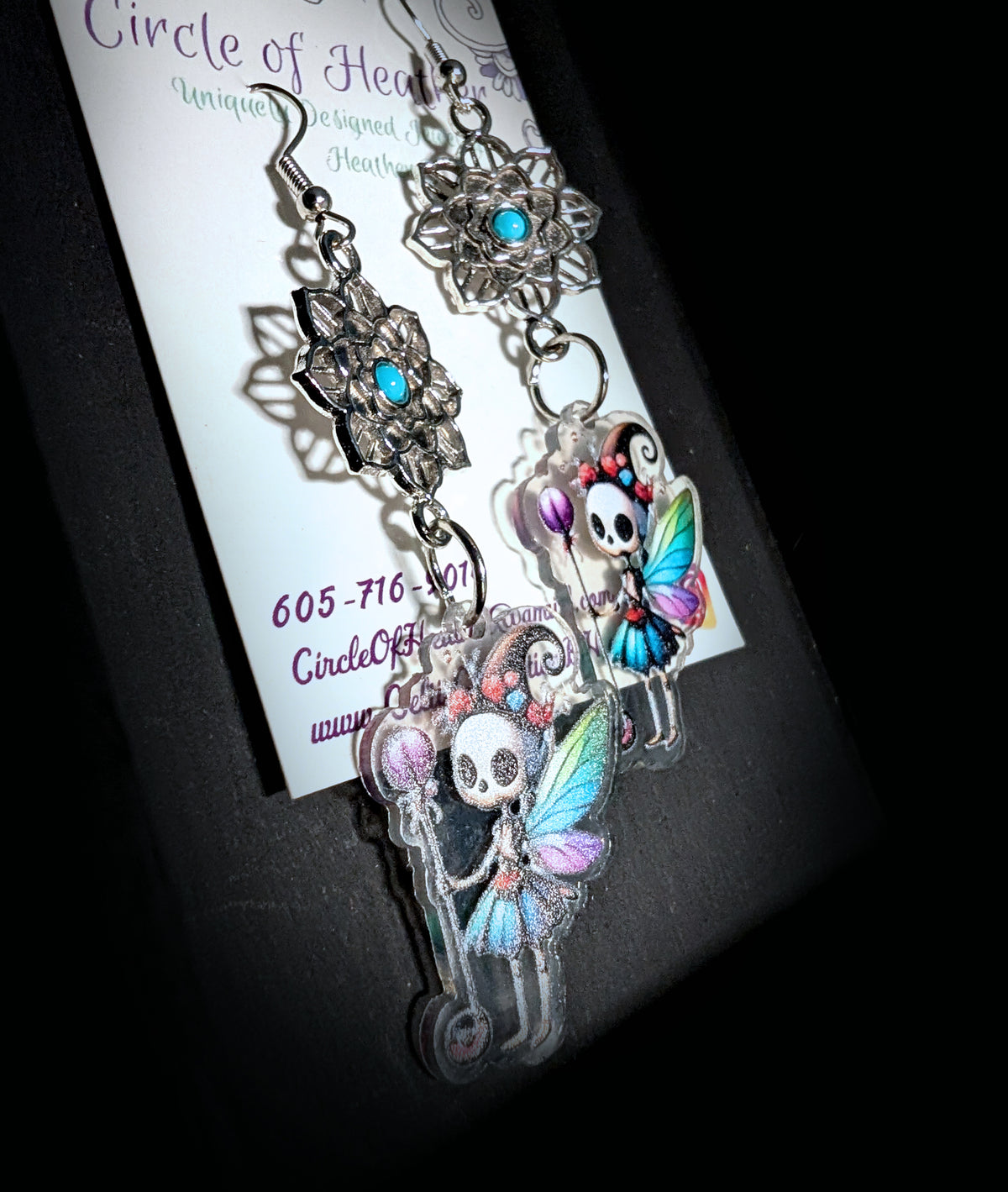 Mandala Skull Fairy Earrings