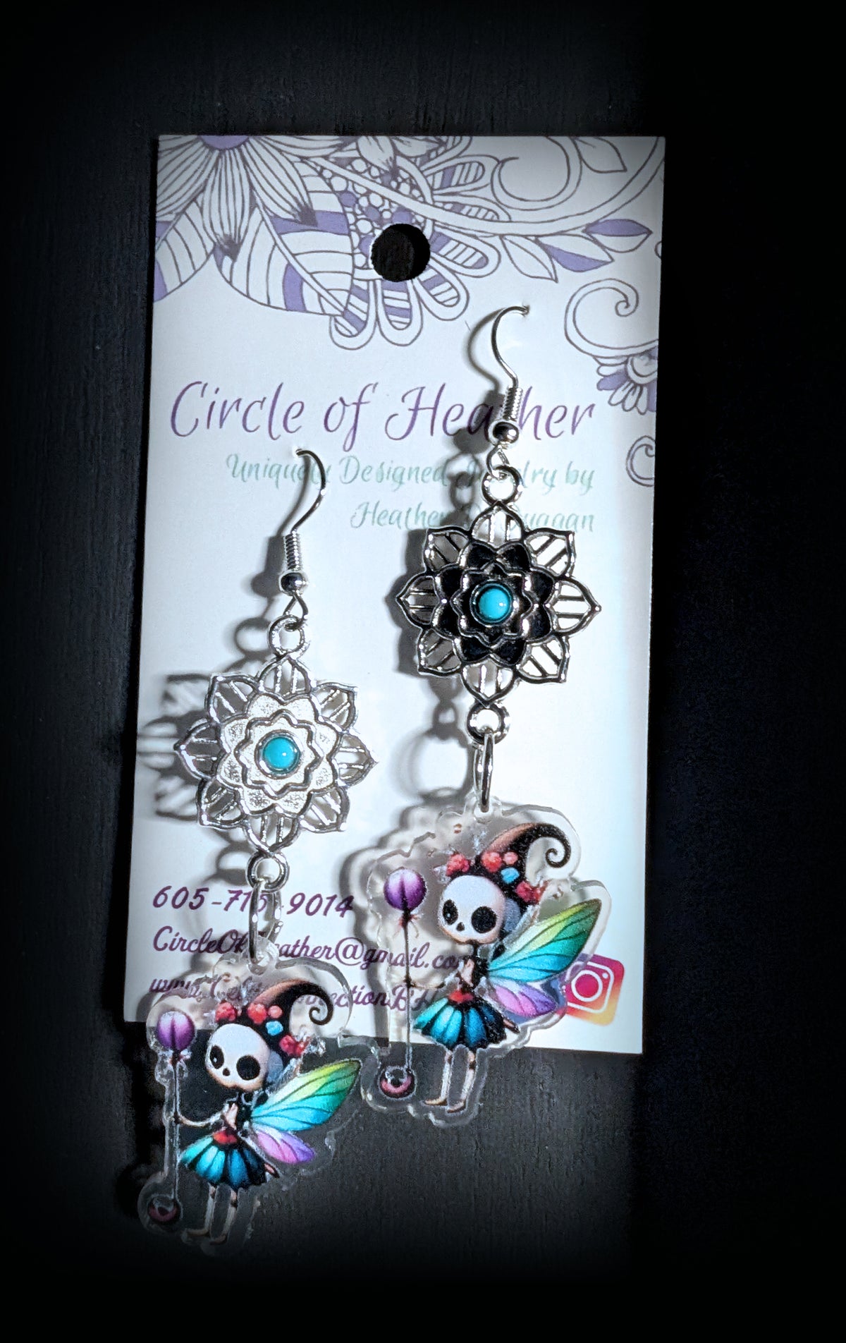 Mandala Skull Fairy Earrings