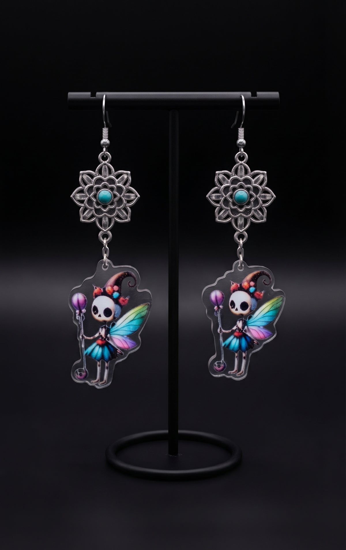 Mandala Skull Fairy Earrings