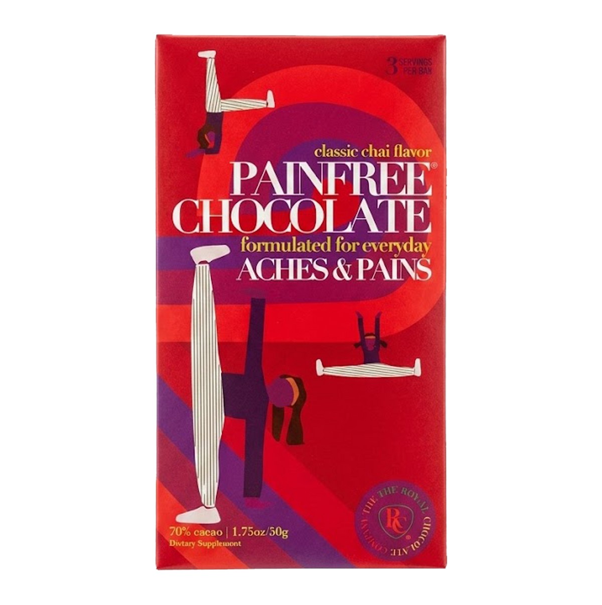 Another view of Painfree Chocolate bar by The Functional Chocolate Company, a 70 percent cacao dark chocolate bar in classic chai flavor
