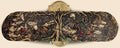 Tree of the Afterlife by CamiThunderInk, an original pyrography and watercolor painting on the underside of a maple skateboard deck showing a skeletal figure among mushrooms, lilies, and spiders